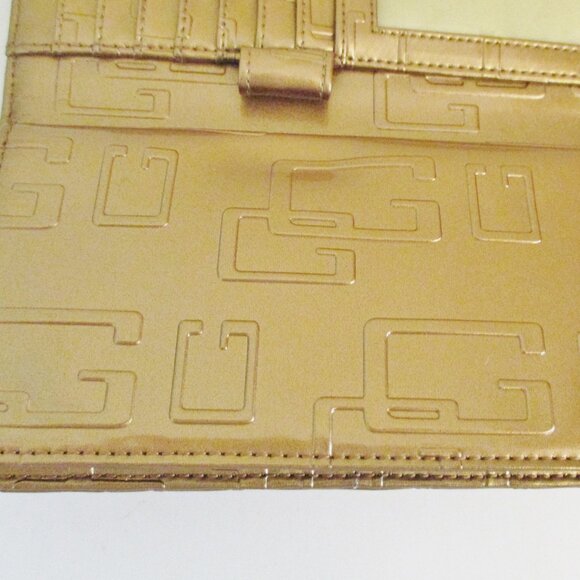 Guess Women's Tri-Fold Checkbook Wallet, Logo World SLG, Gold, G w/Rhinestones - Picture 6 of 12